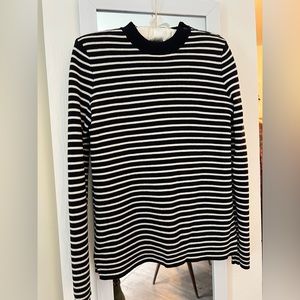 Everlane navy blue and white striped wool sweater
